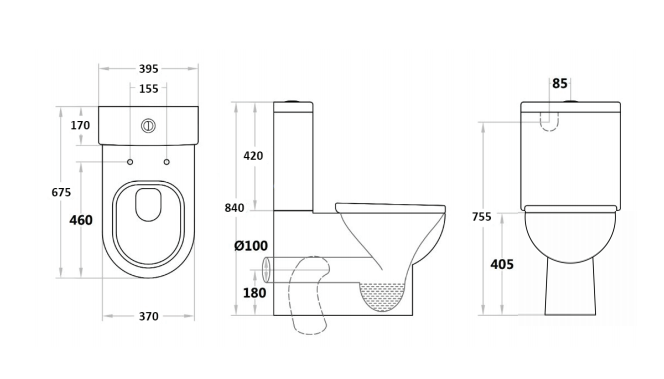 675*395*840mm Back to Wall Toilet Suite LUX005 Trap Included