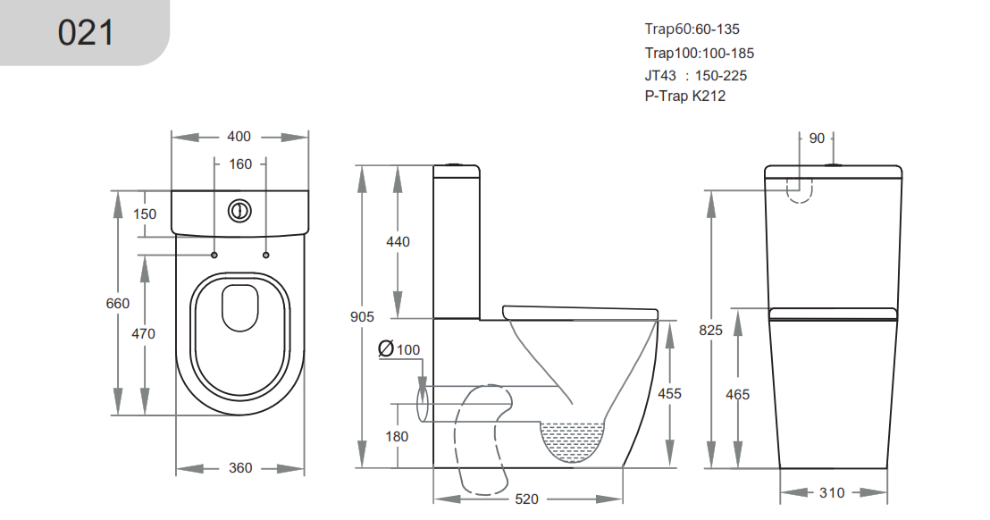660*400*905mm Back to Wall Box Rim Toilet Suite LUX021 Trap Included