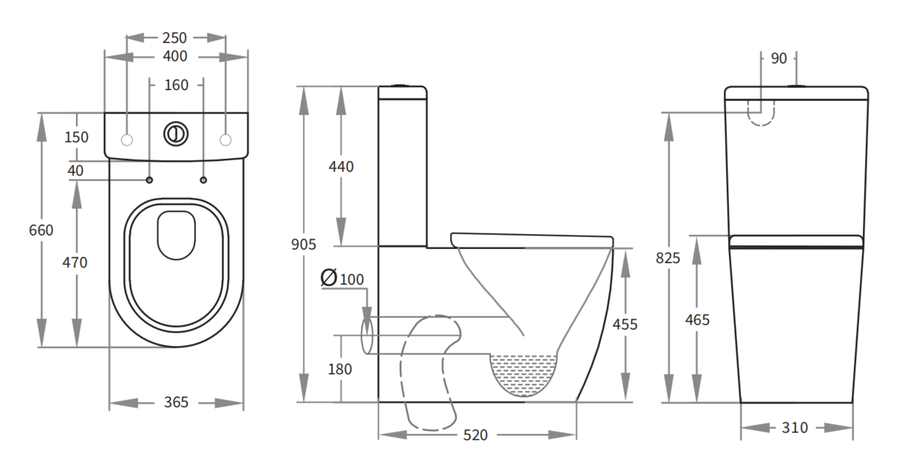 Elvera Box Rim Ambulant Toilet Suite 660*400*905mm