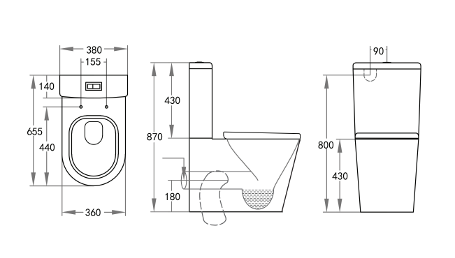 660*390*875mm Back to Wall Elvera Ambulant Rimless Toilet Suite LUX027R Trap Included