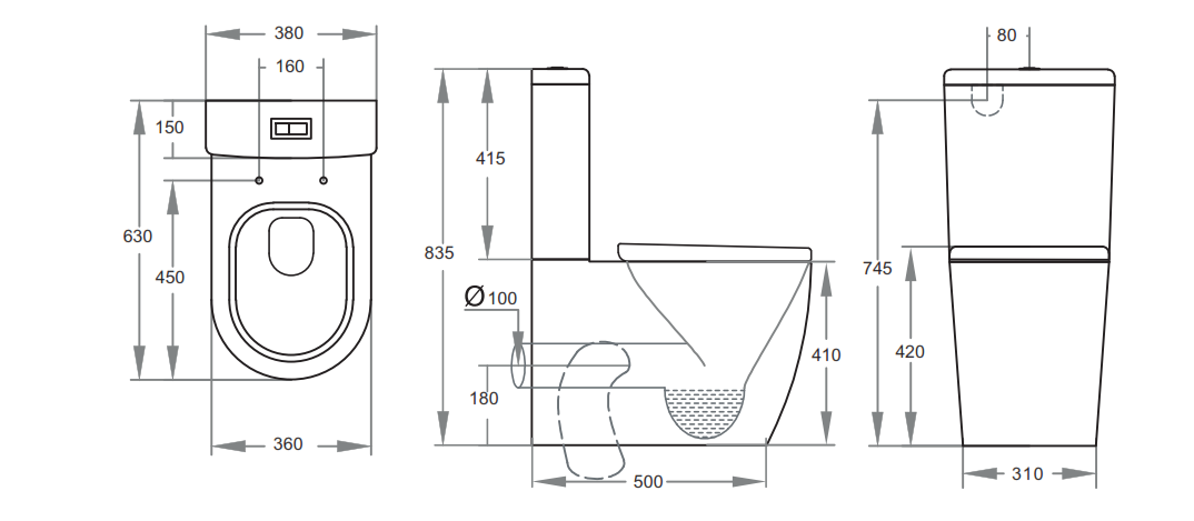 Veda Tornado Flush Back to Wall Rimless Toilet Suit 630*380*835mm