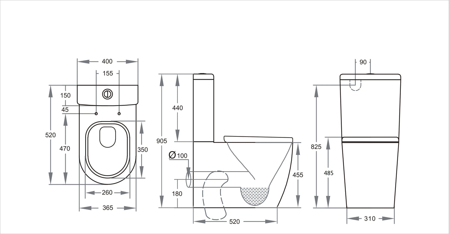 660*390*875mm Back to Wall Ambulant Rimless Toilet Suite LUX027R Trap Included