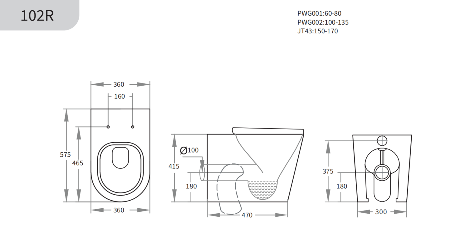 Avis Rimless Wall-Mounted Toilet Pan 575*360*415mm