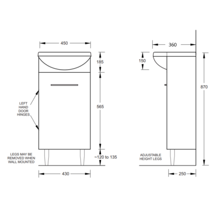 Polyurethane MDF Slim Floor Vanity 450*360*870mm