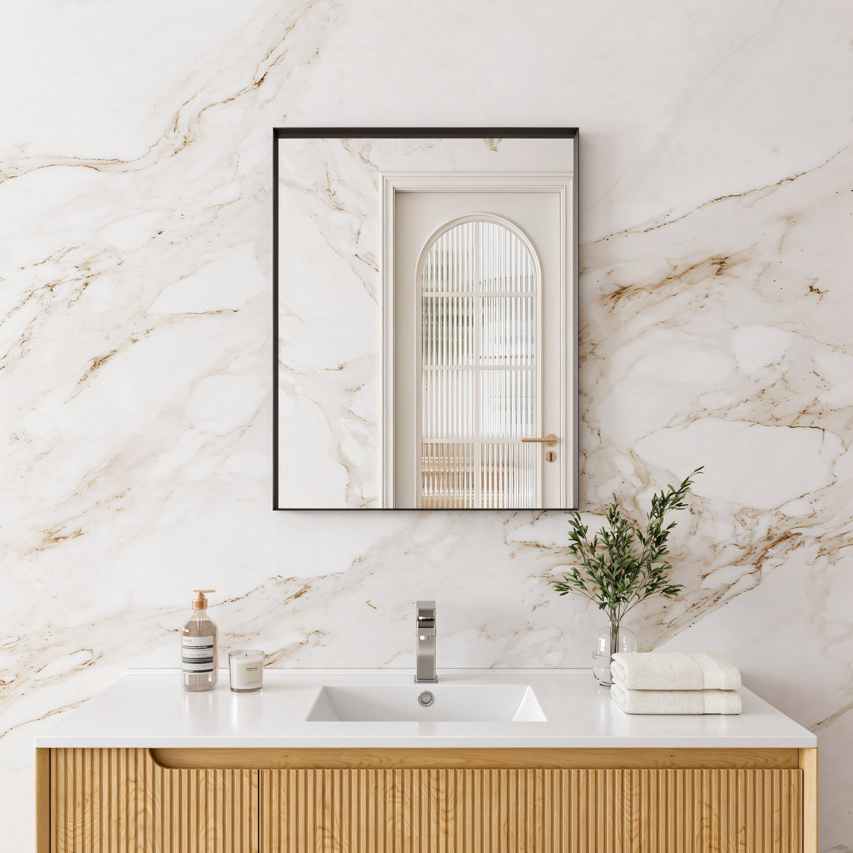 Rectangular Matte Black Framed Mirror 450-1200mm