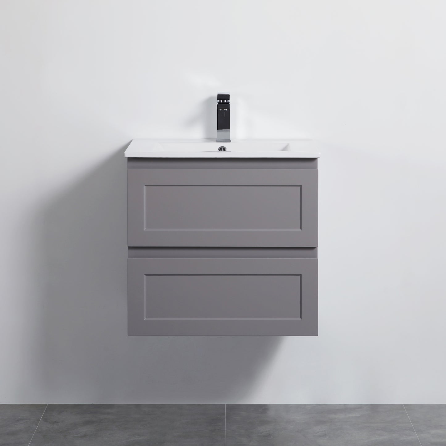 600mm Fremantle Wall Hung Vanity Double Drawers Matt Grey FMG600WH