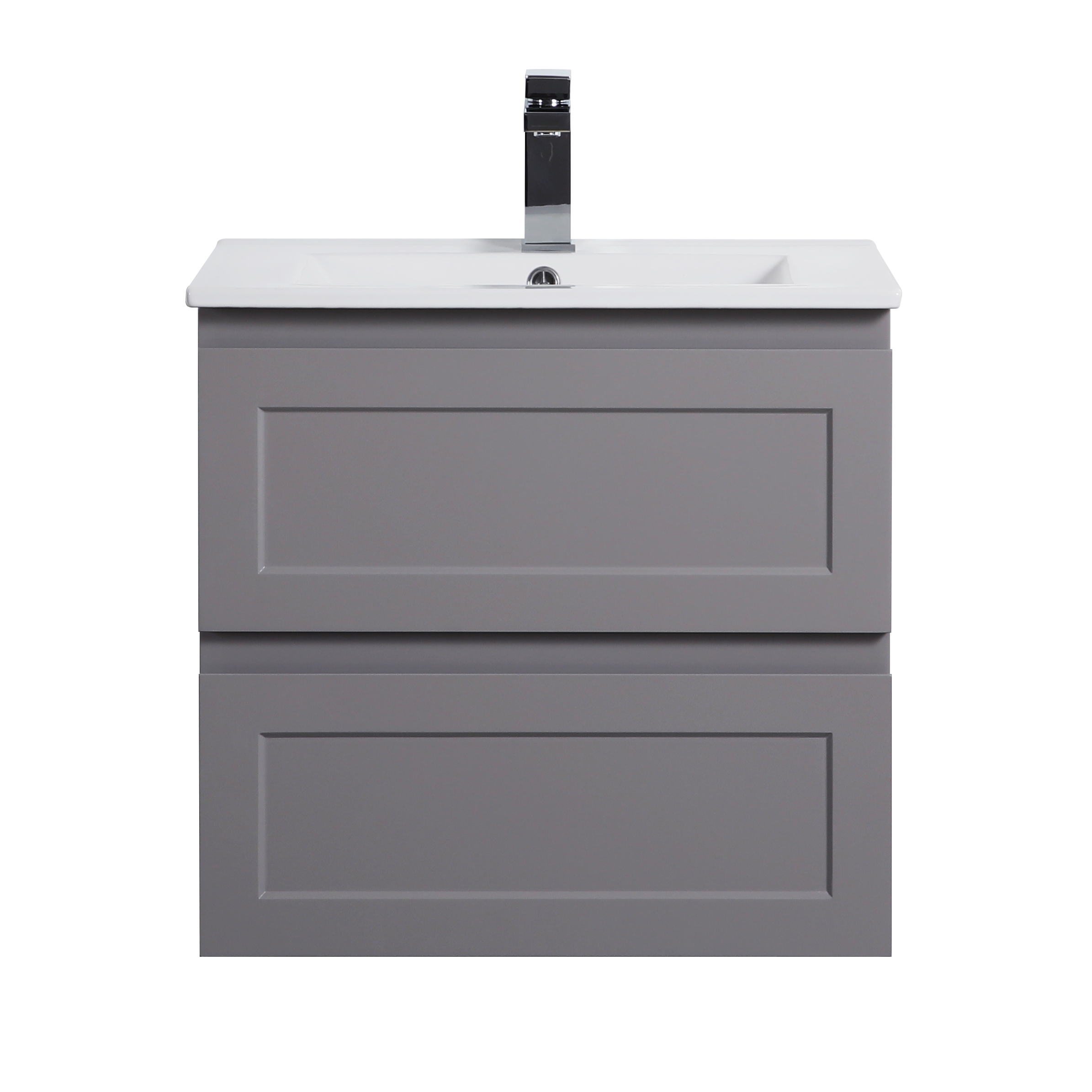 600mm Fremantle Wall Hung Vanity Double Drawers Matt Grey FMG600WH