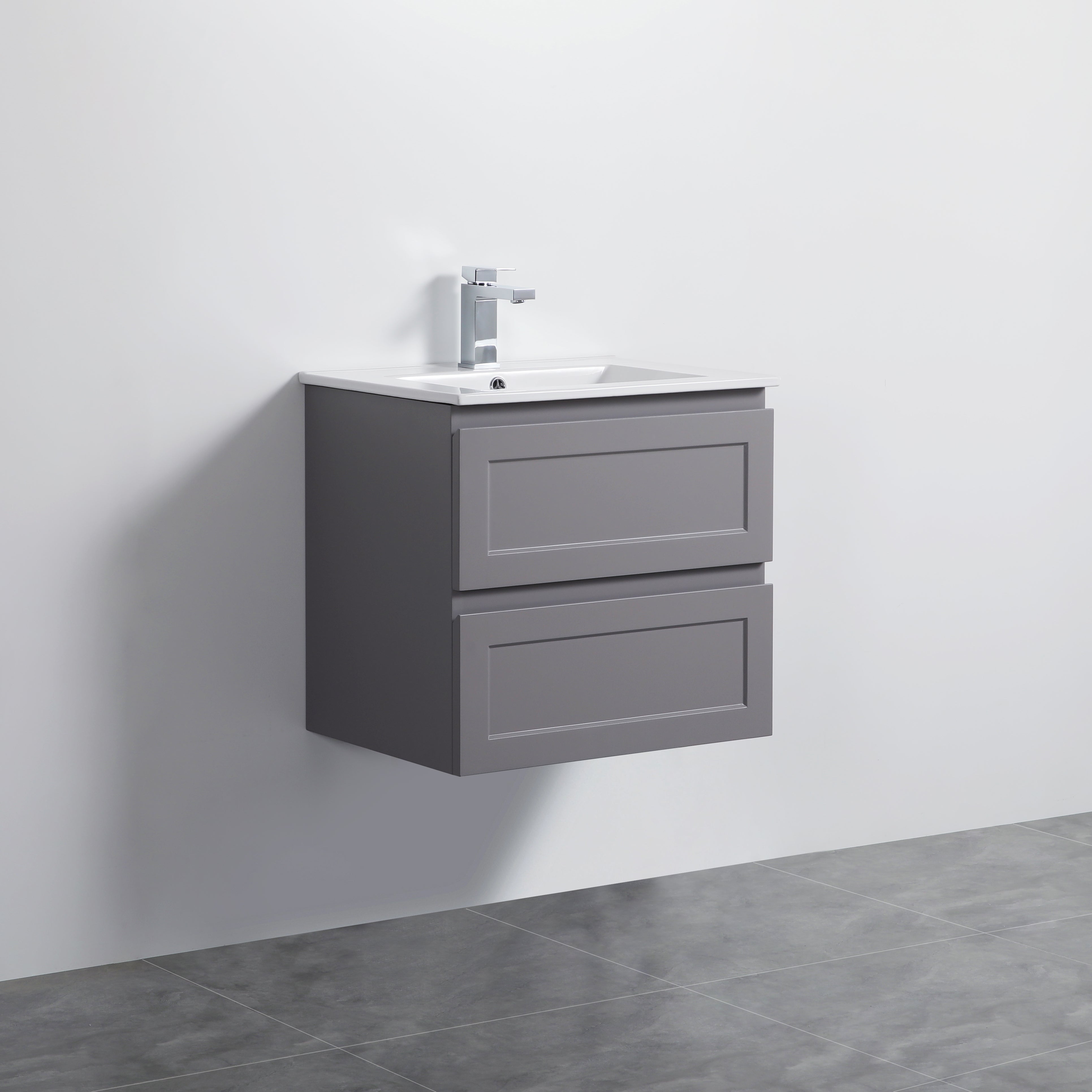 600mm Fremantle Wall Hung Vanity Double Drawers Matt Grey FMG600WH