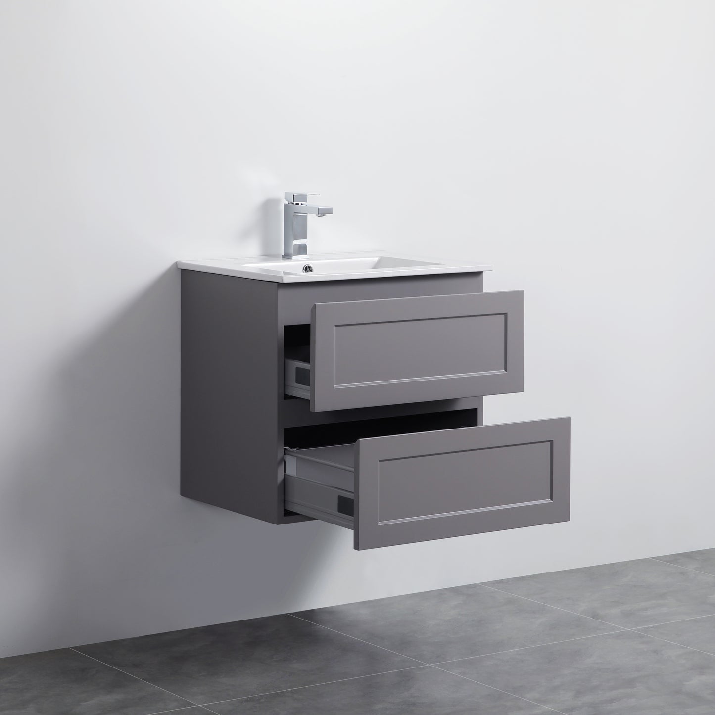 600mm Fremantle Wall Hung Vanity Double Drawers Matt Grey FMG600WH
