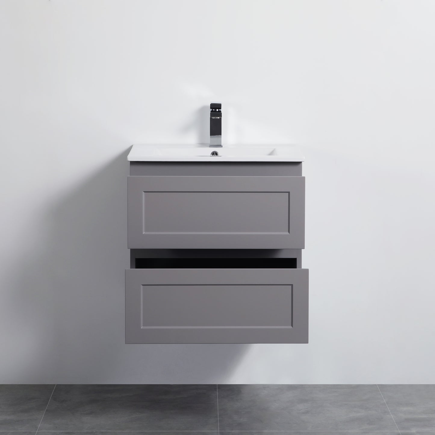 600mm Fremantle Wall Hung Vanity Double Drawers Matt Grey FMG600WH