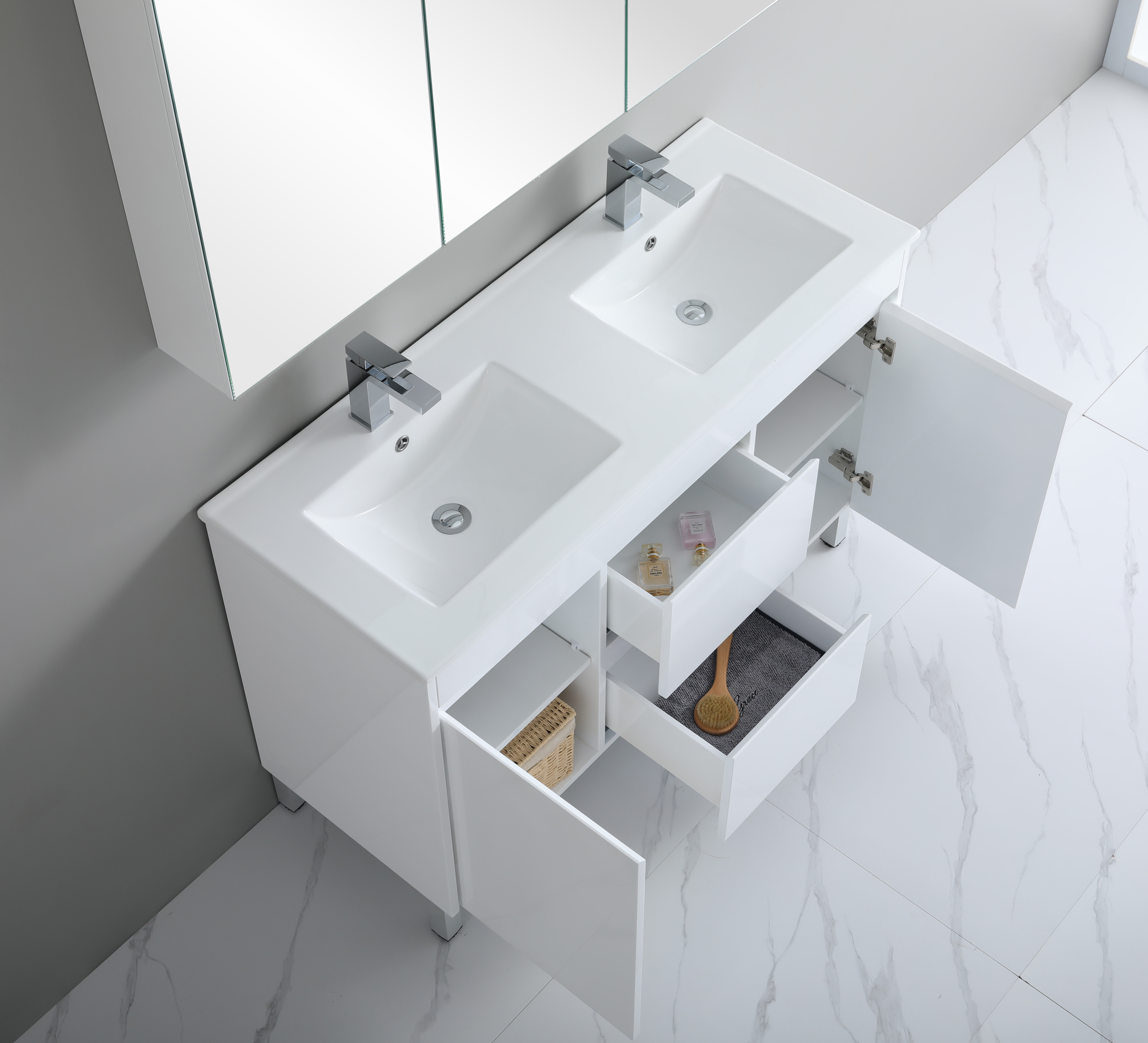 1200*460*880mm White Polyurethane PVC Standard Vanity Polar P124DLG