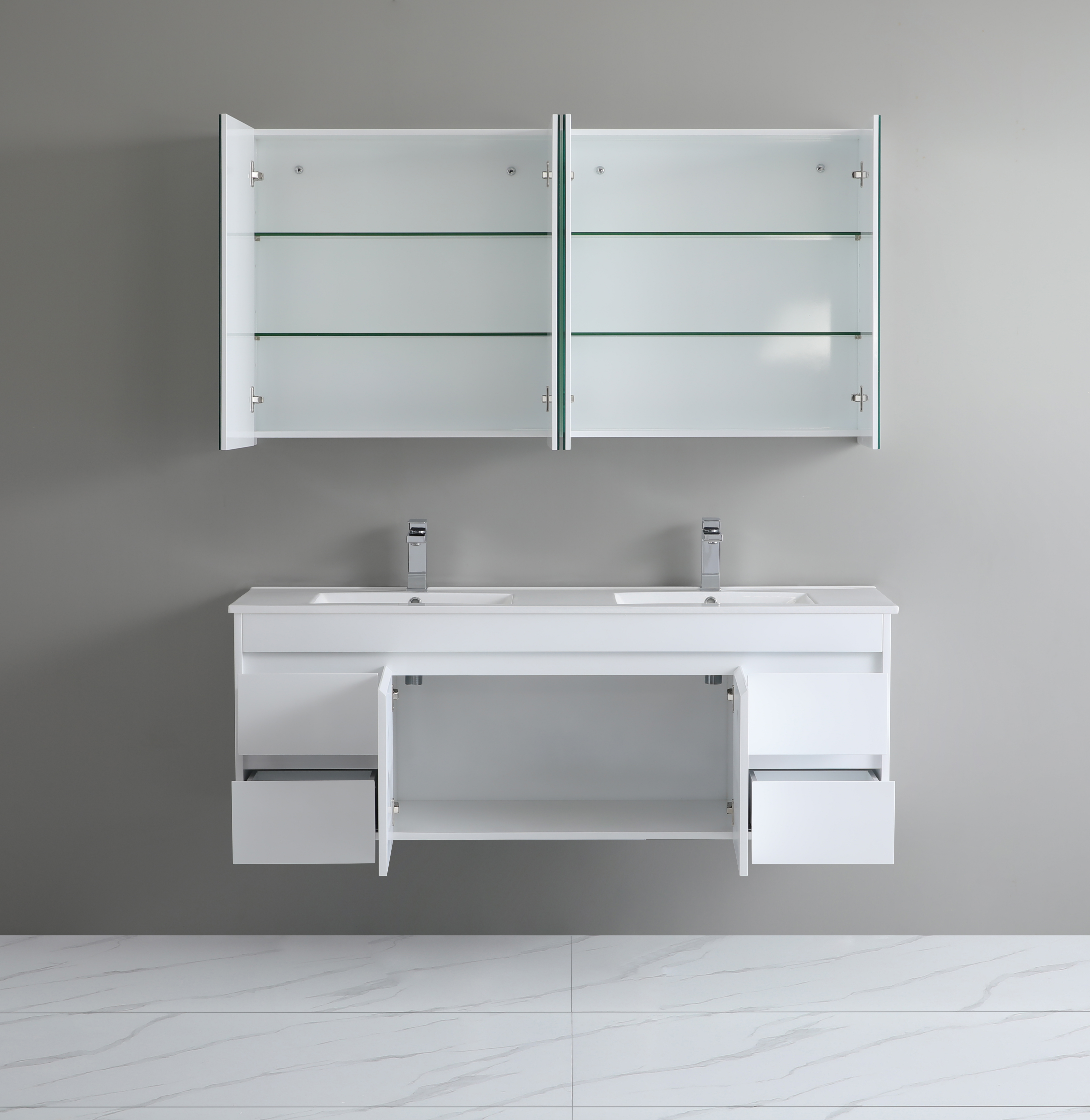 1500*460*550mm White Polyurethane PVC Standard Vanity Polar P154WH