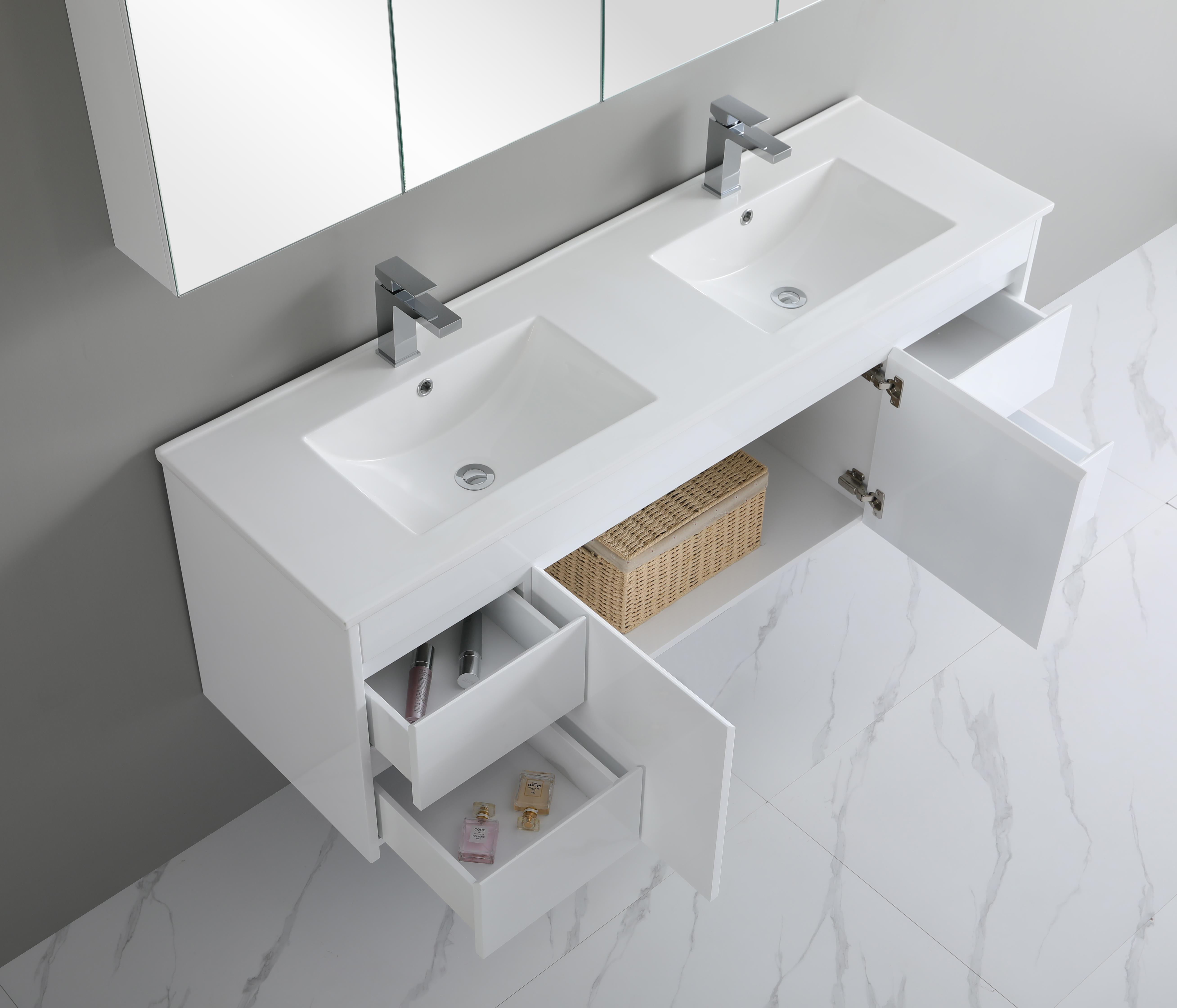 1500*460*550mm White Polyurethane PVC Standard Vanity Polar P154WH