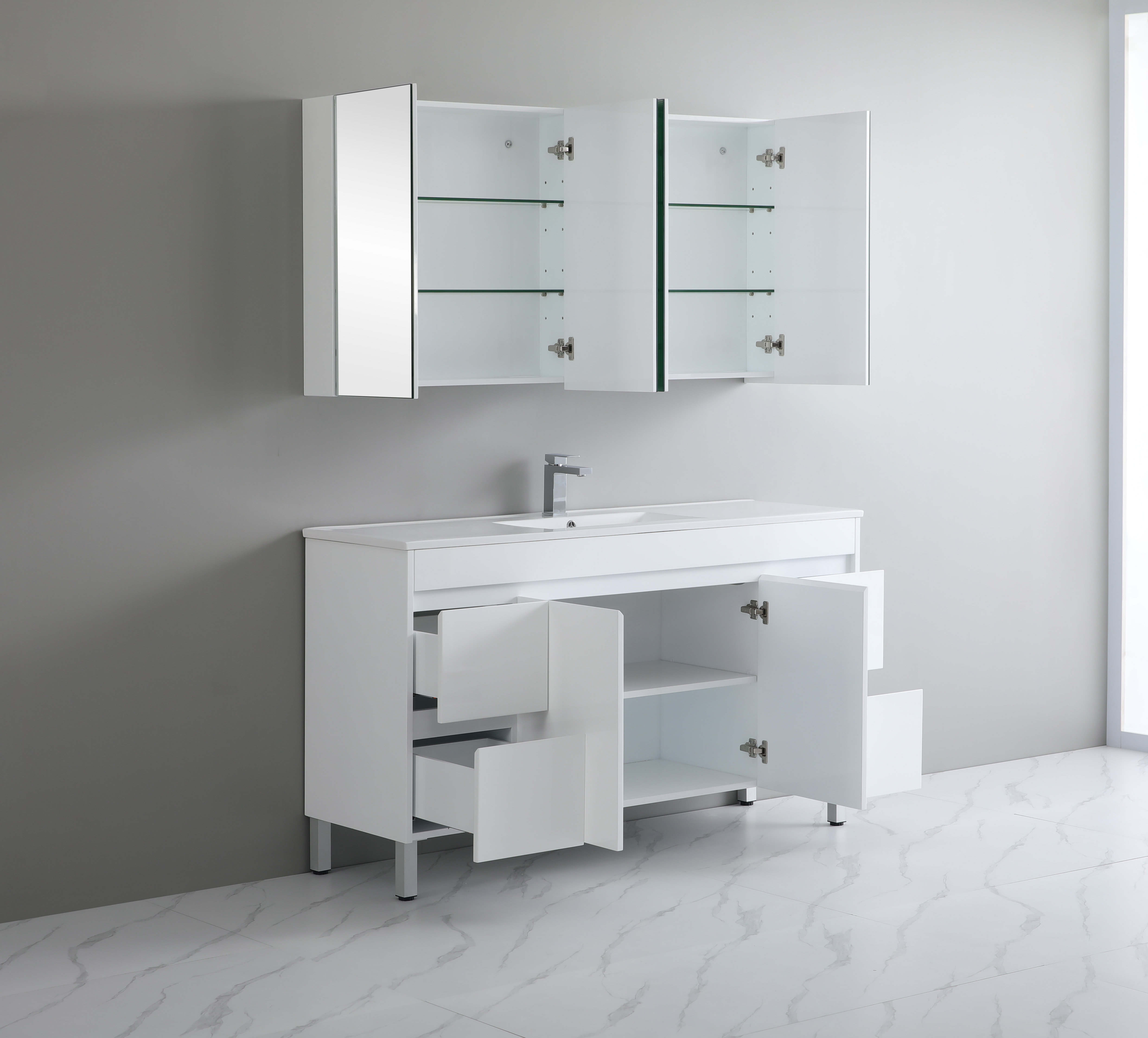 1500*460*880mm White Polyurethane PVC Standard Vanity Polar P154LG
