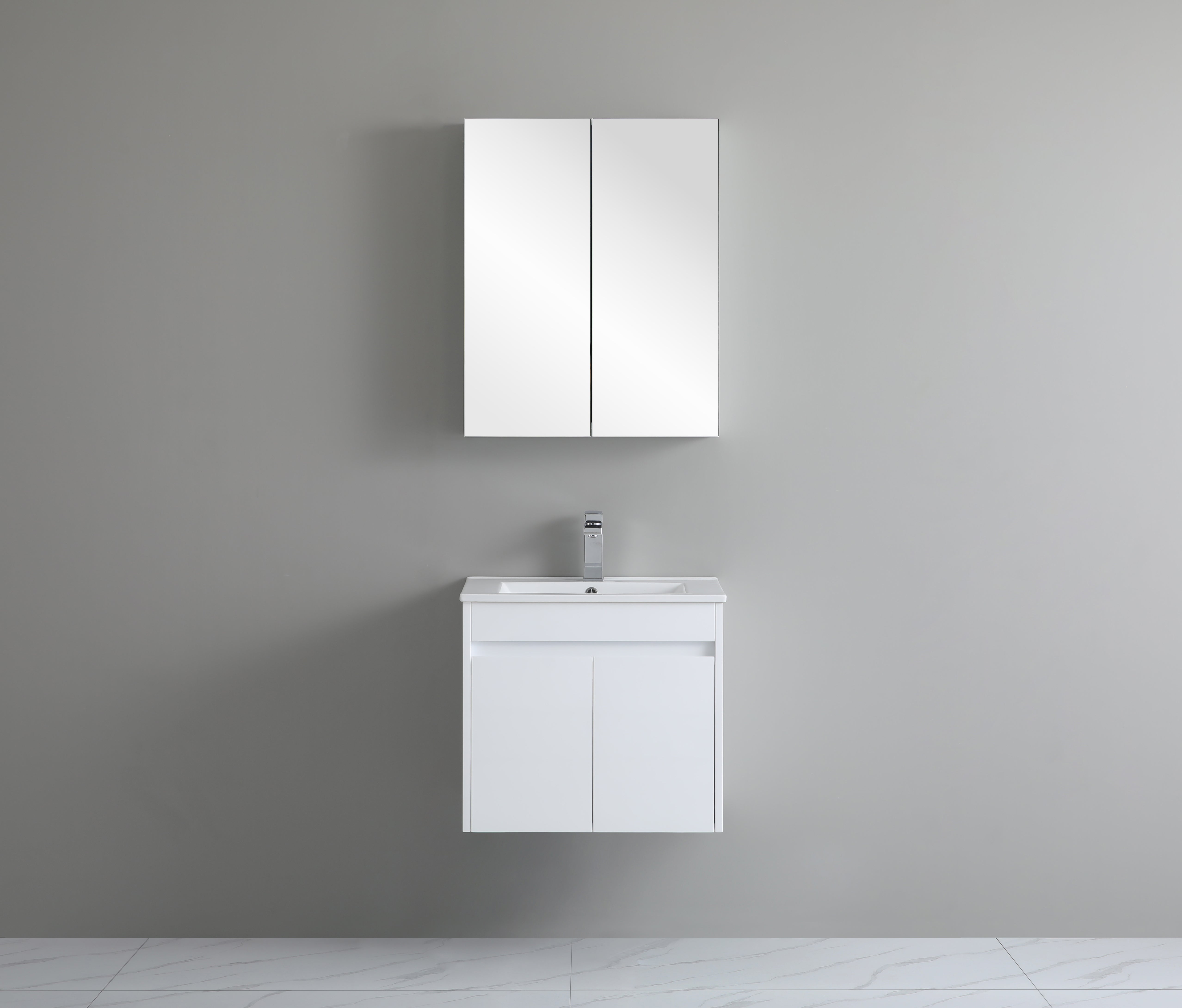 600*460*525mm Wall Hung White Polyurethane PVC Standard Vanity Polar P64WH