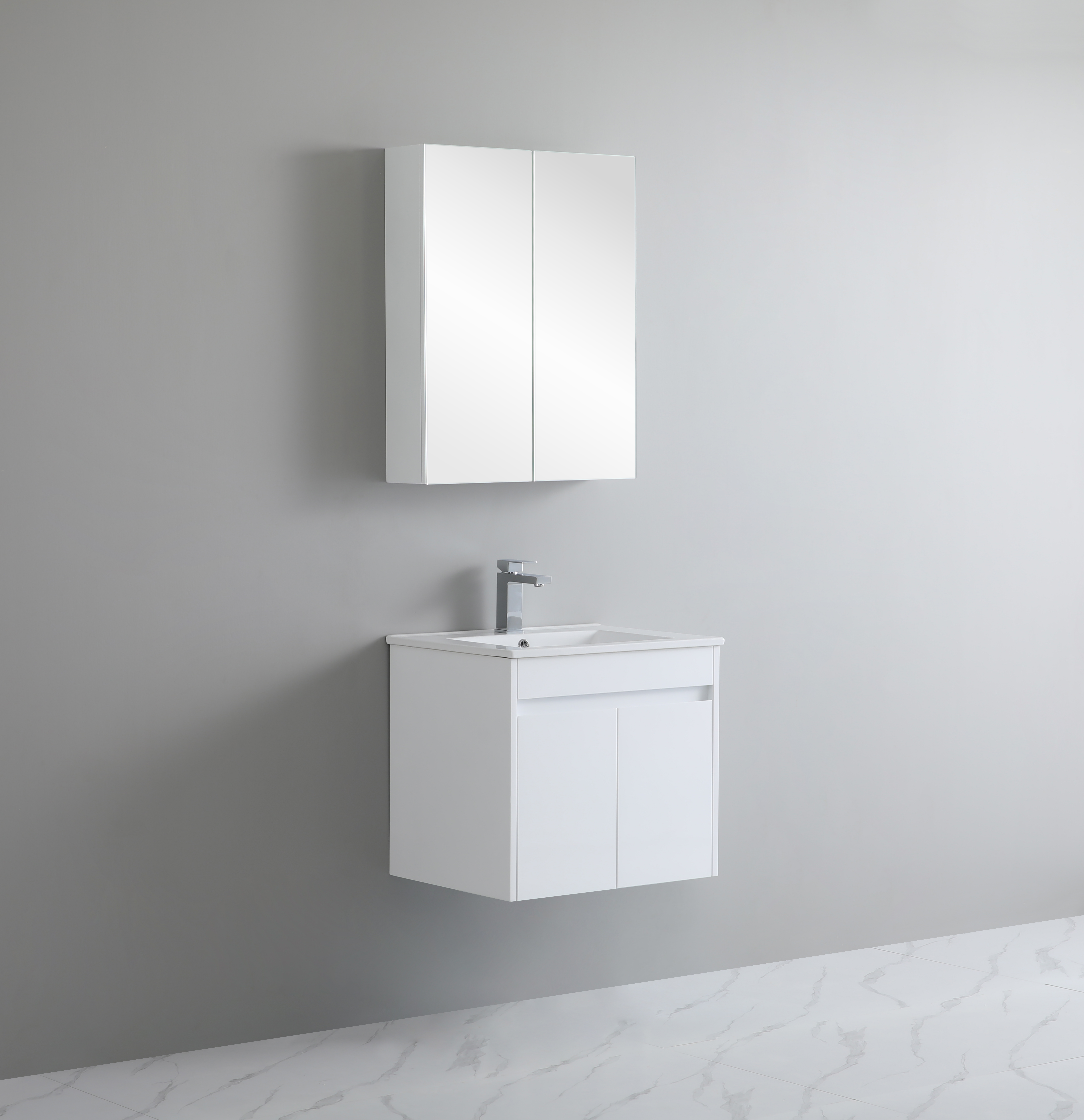 600*460*525mm Wall Hung White Polyurethane PVC Standard Vanity Polar P64WH