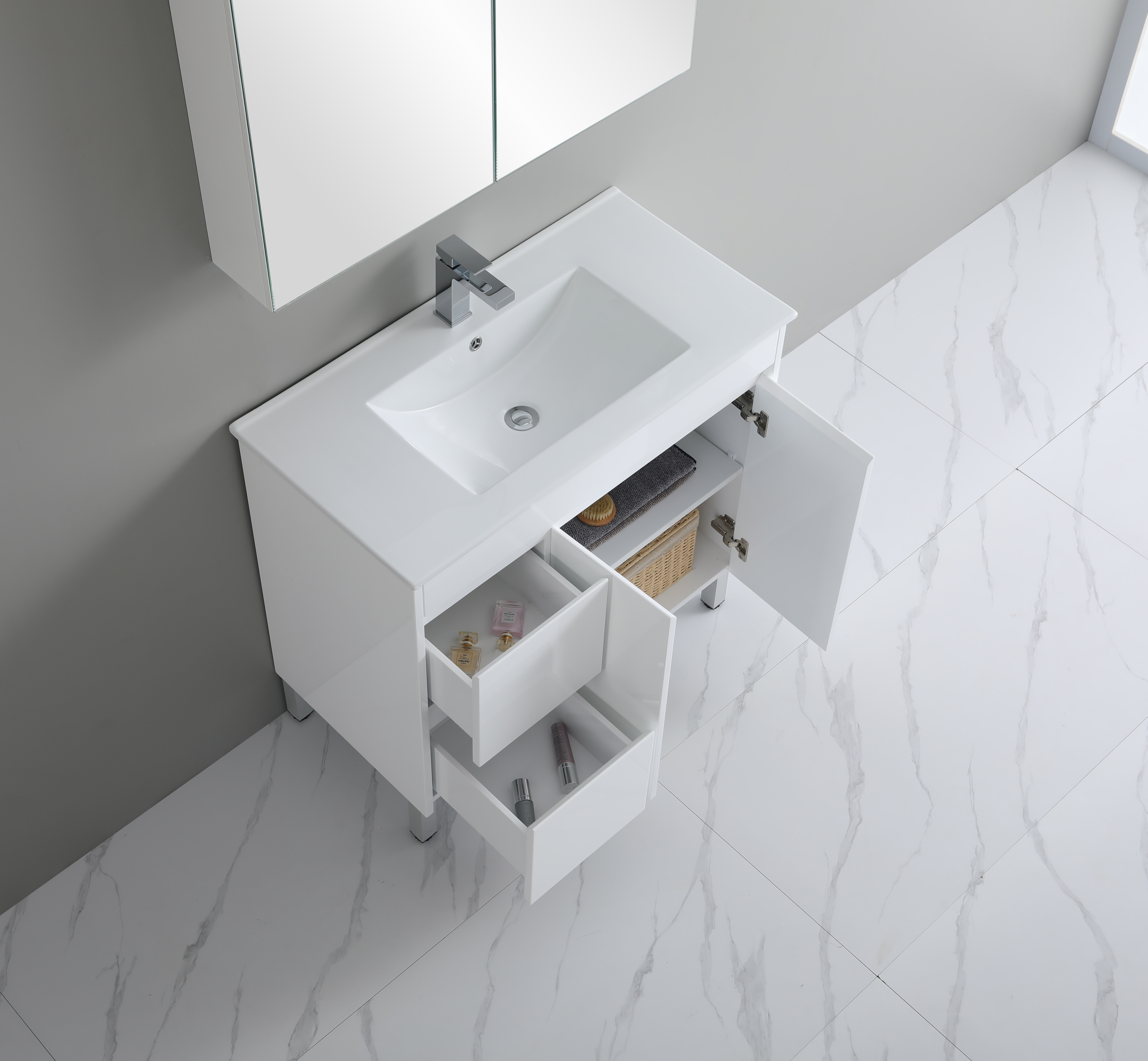 900*460*880mm White Polyurethane PVC Standard Vanity Polar P94RLG