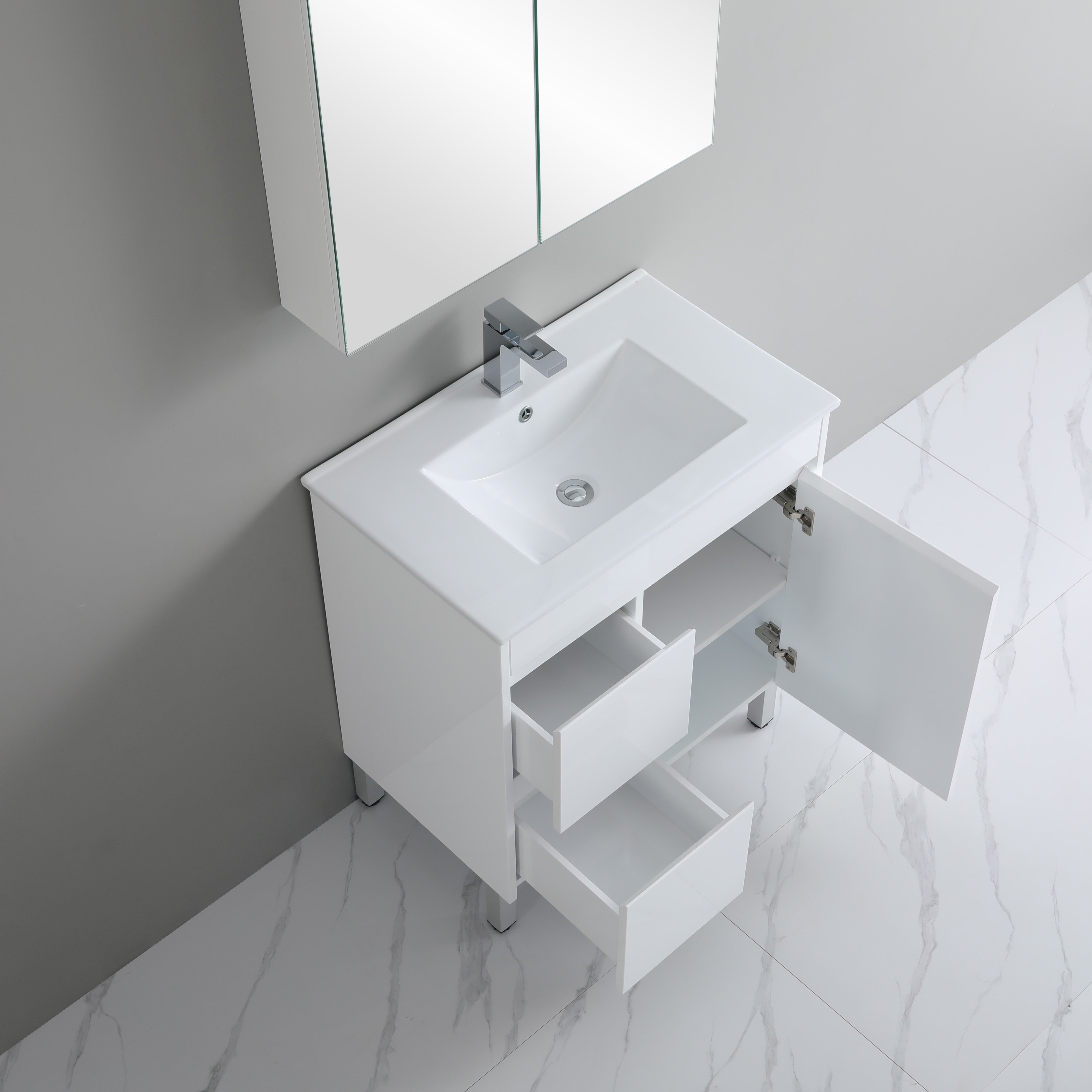 Bathroom Vanity White PVC Polyurethane Cabinet ONLY 750*460*880mm