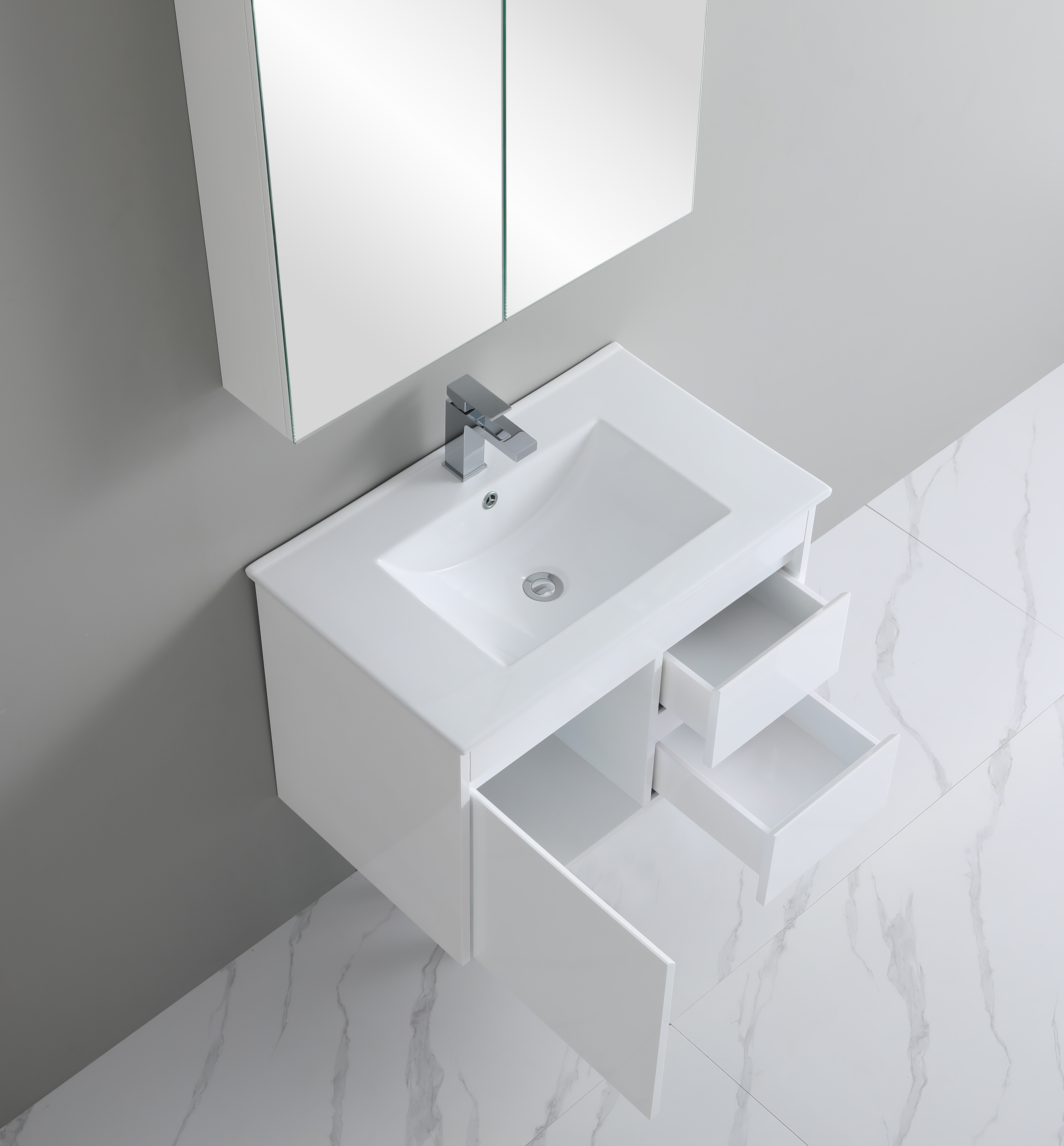 750*460*550mm Wall Hung White Polyurethane PVC Standard Vanity Polar Polar P74RWH