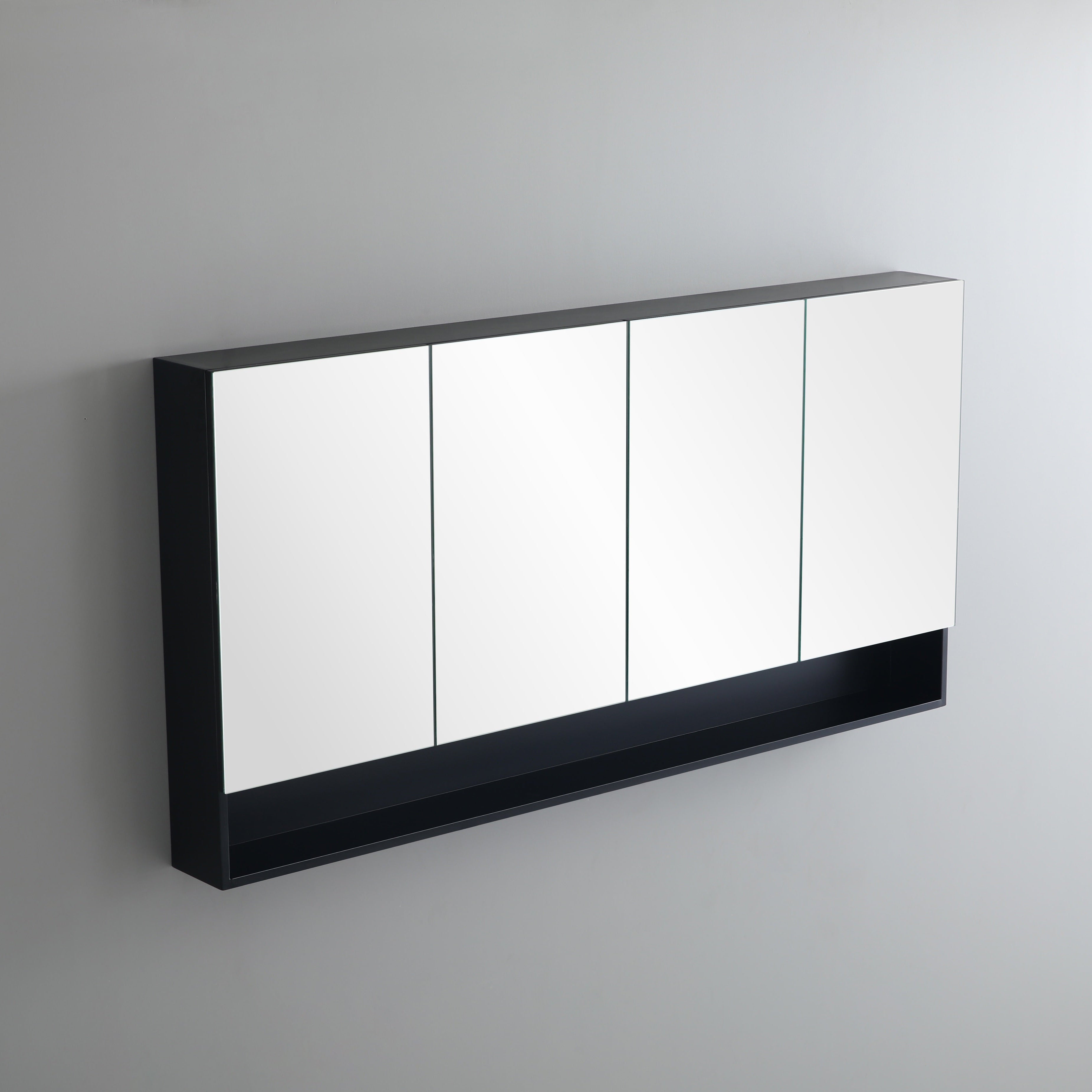 Shaving Cabinet Matte Black Finish 600–1480mm