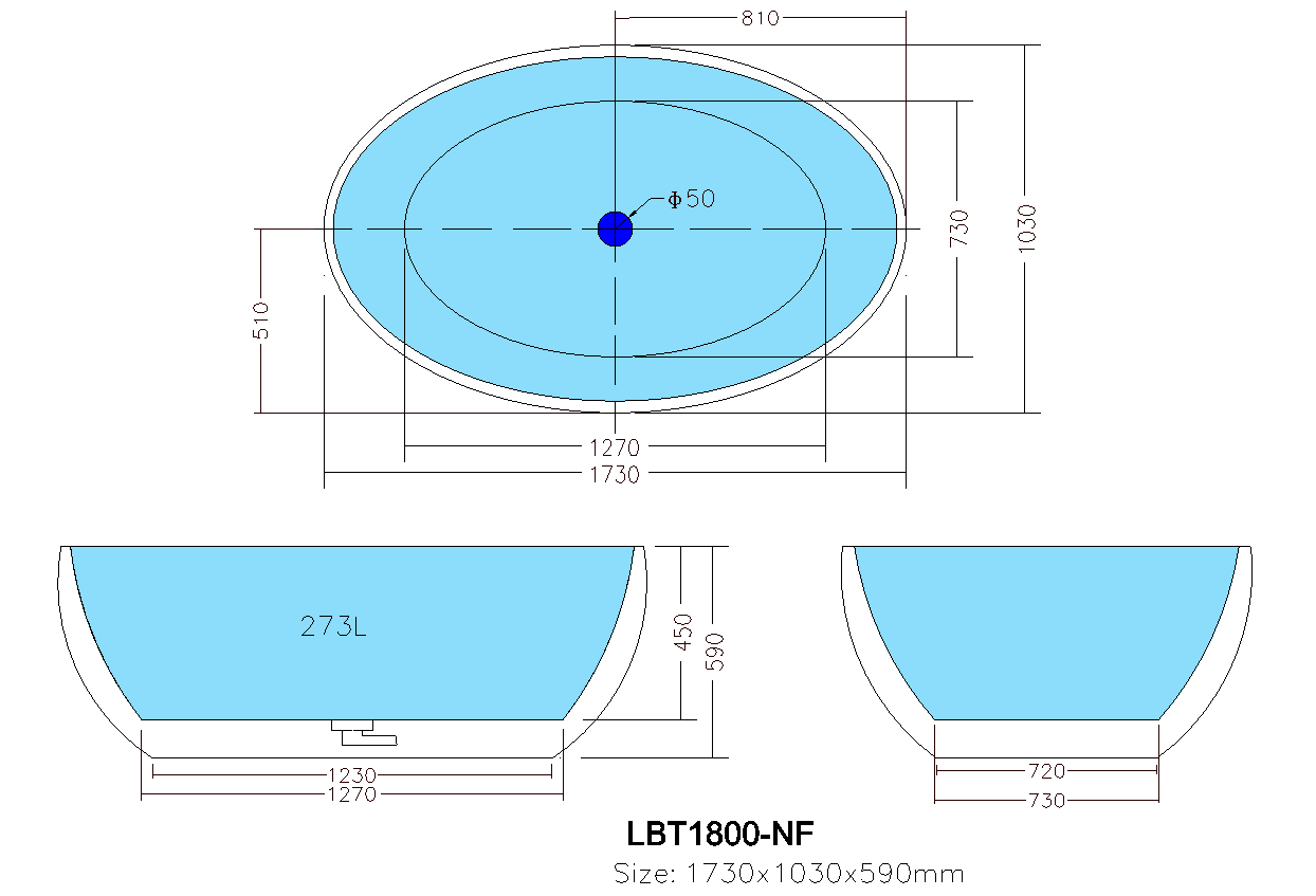 Catanaro Oval Freestanding Bathtub 1730*1030*590mm