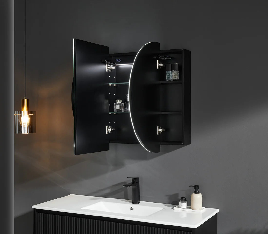 Olivia LED PVC Mirror Shaving Cabinet 1200/1500mm OPLSV1275-1580MW-LED/OPLSV1275-1580MB-LED