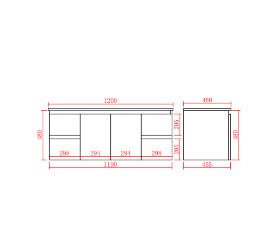 Bathroom Wall Hung Vanity 1190*455*480mm(Single Bow)