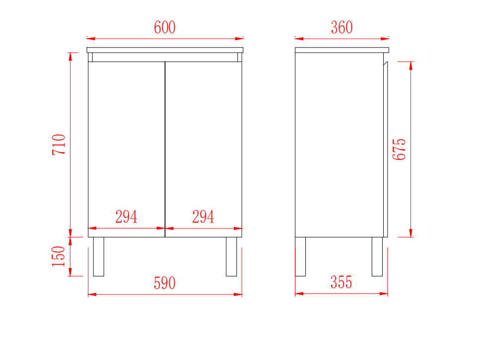Slim Freestanding Vanity with Legs 600*360*860mm