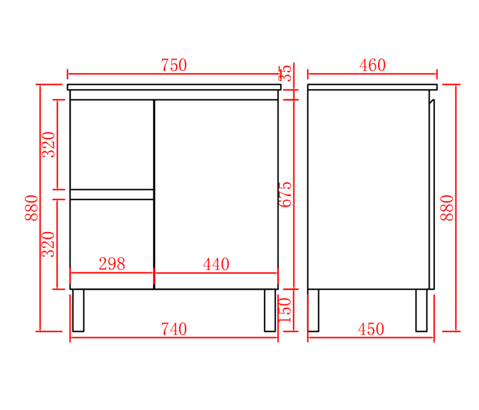 Bathroom Freestanding Vanity with Legs 750*460*880mm