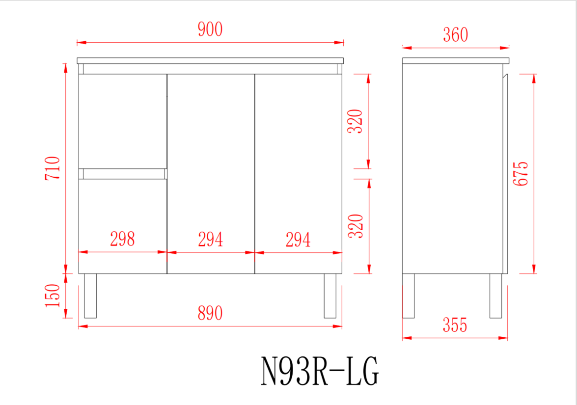 Slim Freestanding Vanity with Legs 900*360*860mm