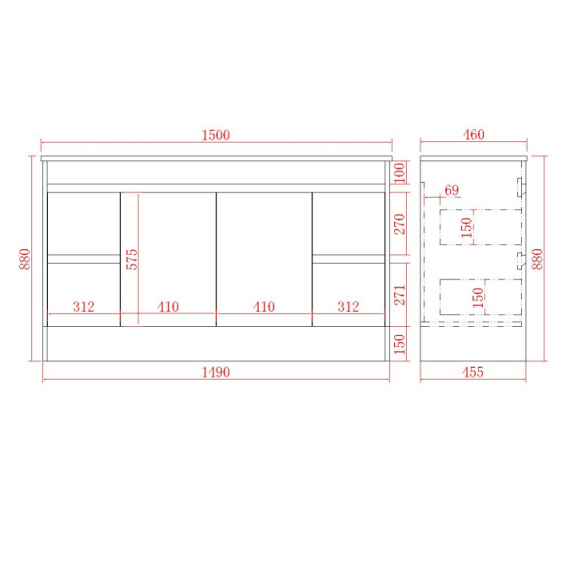 Bathroom Vanities with built-in kickboard 600-1790mm