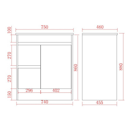Bathroom Vanities with built-in kickboard 600-1790mm