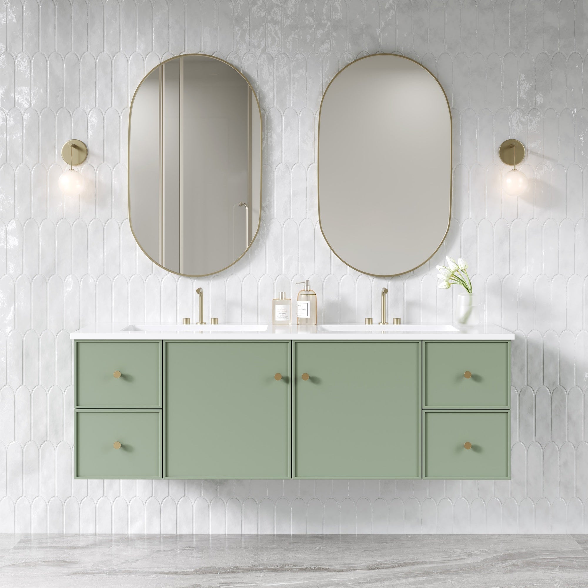 Vivid Pulse Wall Hung PVC Cabinet with Soft closing Soft closing Central door and Side Drawers 1490*455*480mm HCM1521W-MB/MW/MG