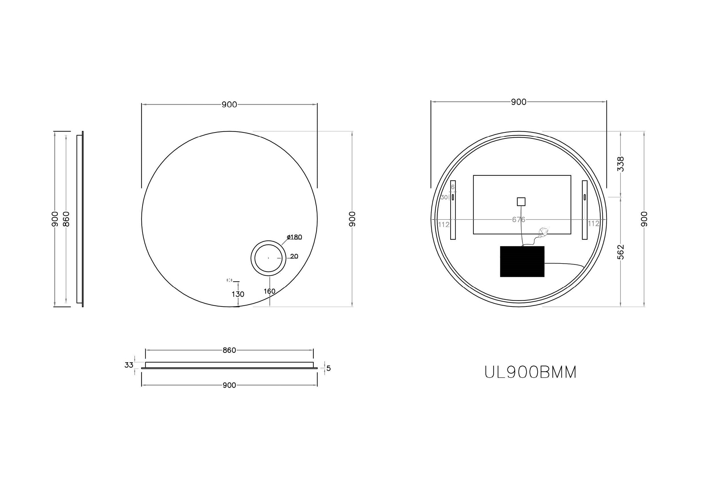 Backlit LED Bathroom Mirror with Magnifier – Smart Touch Frameless Wall Mirror 900*900mm