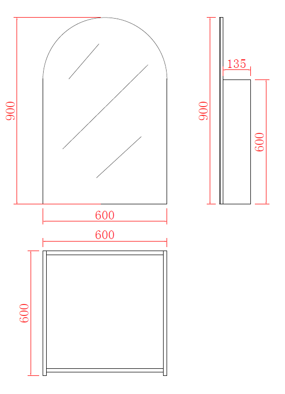 Olivia Shaving Cabinet Tall Boy 600*900*155mm OARSV6090MW/MB
