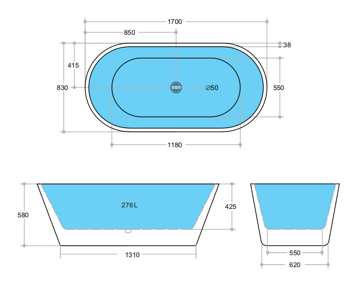 Ovia Freestanding Bath Gloss Withe 1200-1700(OF/NF)
