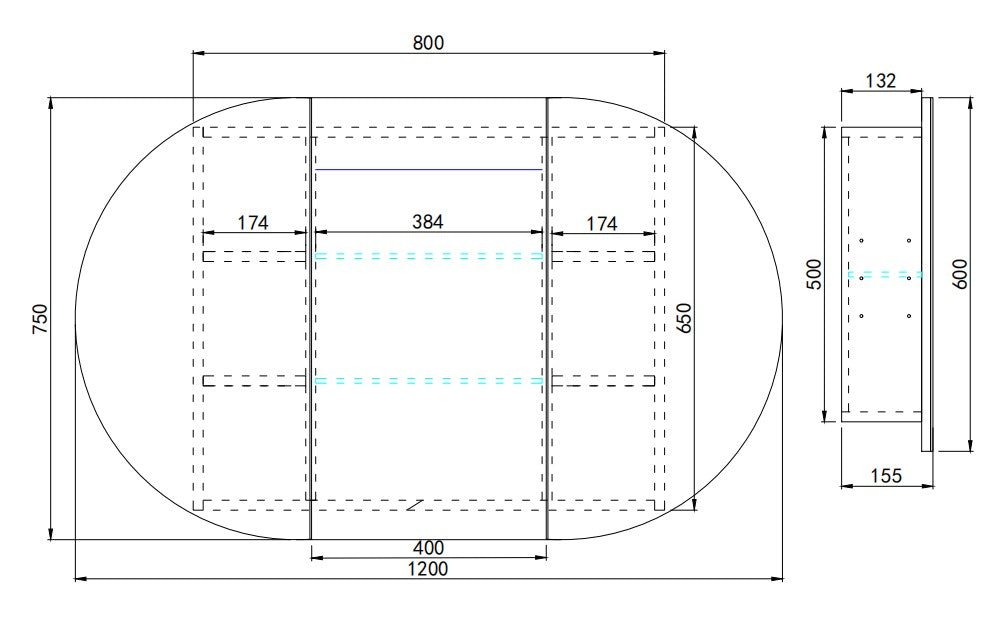 Olivia LED PVC Mirror Shaving Cabinet 1200/1500mm OPLSV1275-1580MW-LED/OPLSV1275-1580MB-LED