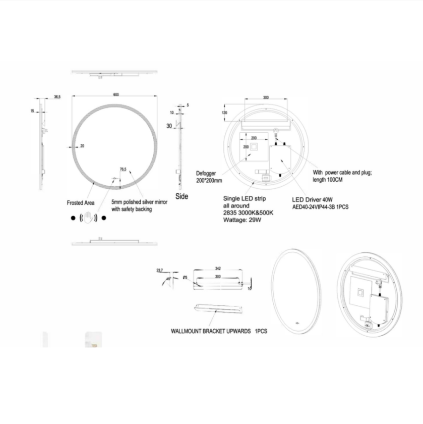 Round Beveled Edge Mirror LED 600/700/800mm