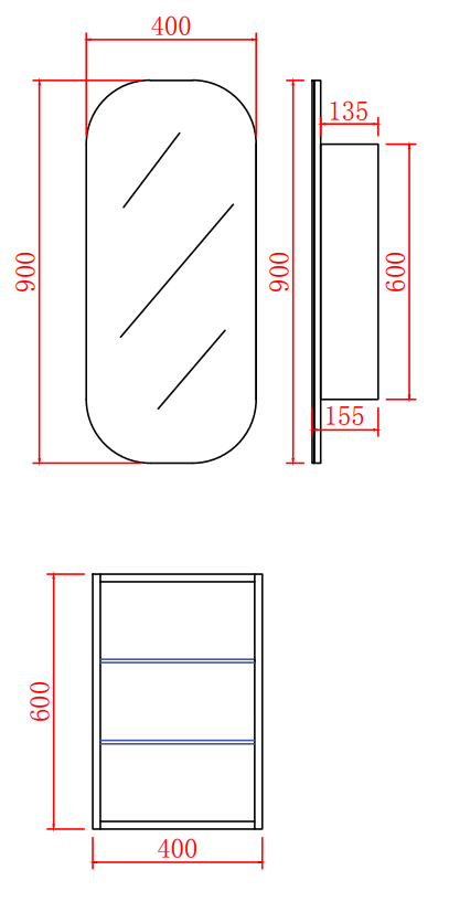 Olivia Shaving Cabinet Tall Boy 400*900*155mm OSV4090MB/MW
