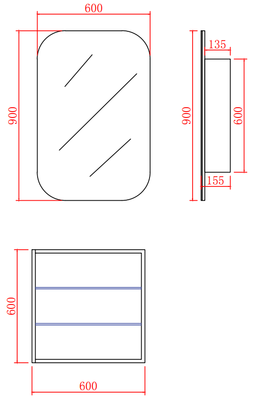 Olivia Shaving Cabinet Tall Boy 600*900*155mm OSV6090MB/MW