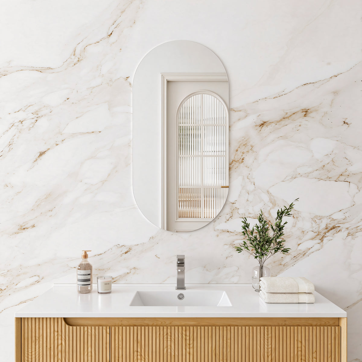 Olivia Pencil Edge Oval Plain Mirror 450×900×5mm