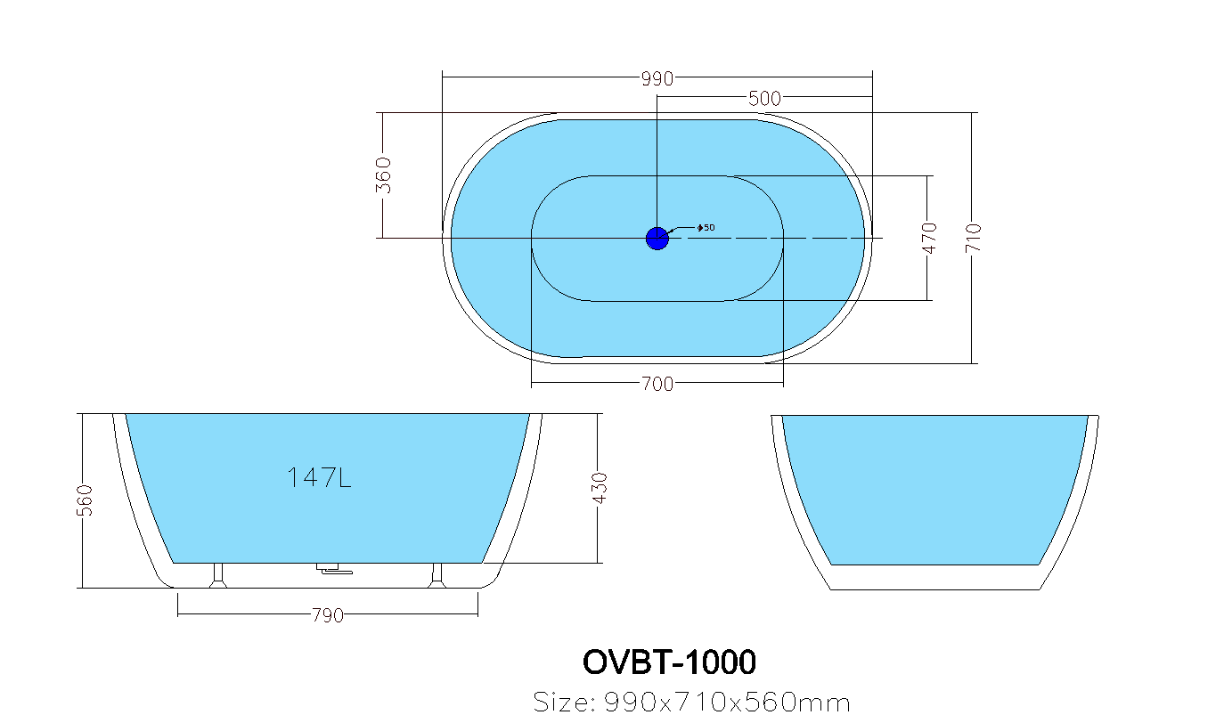1000/1300/1395/1530/1690mm Olivia Acrylic Freestanding Bathtub