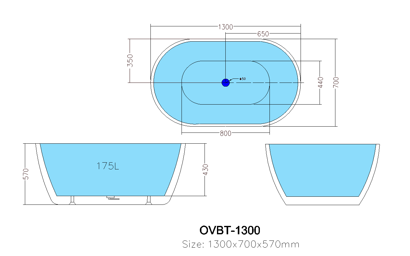 1000/1300/1395/1530/1690mm Olivia Acrylic Freestanding Bathtub