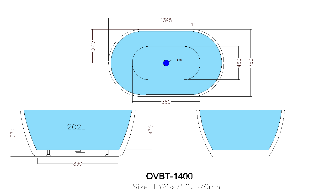 1000/1300/1395/1530/1690mm Olivia Acrylic Freestanding Bathtub