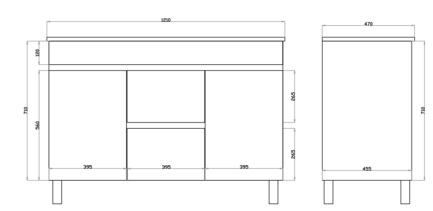 1200*460*880mm White Polyurethane PVC Standard Vanity Polar P124DLG