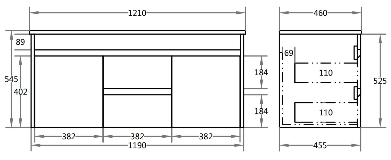 1200*460*550mm White Polyurethane PVC Standard Vanity Polar P124DWH