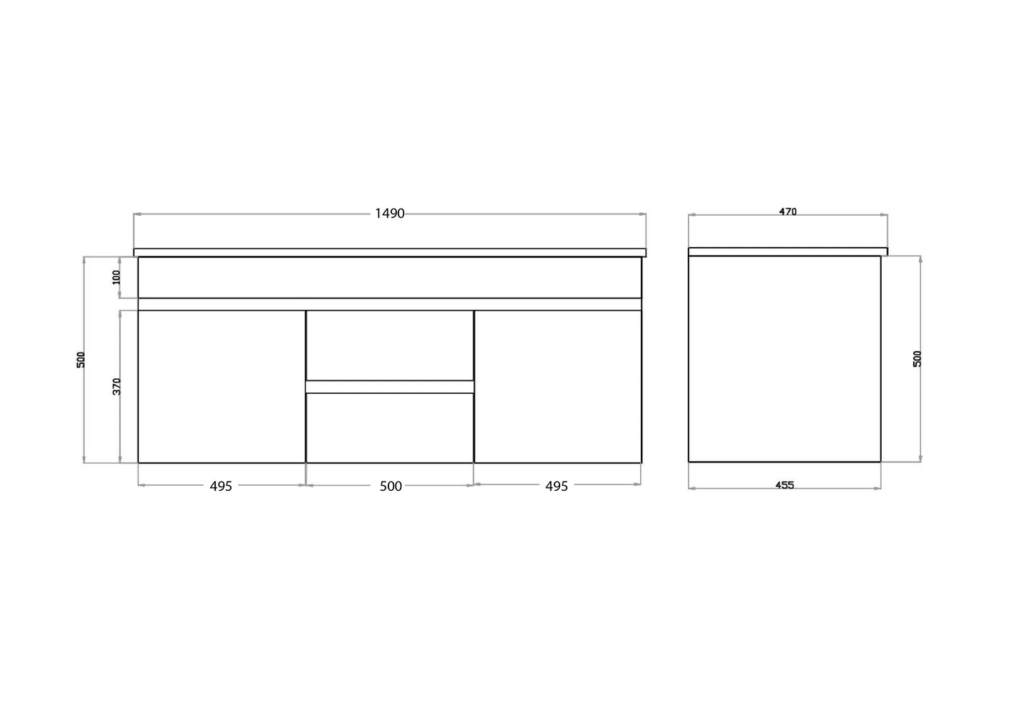 1500*460*550mm White Polyurethane PVC Standard Vanity Polar P154WH