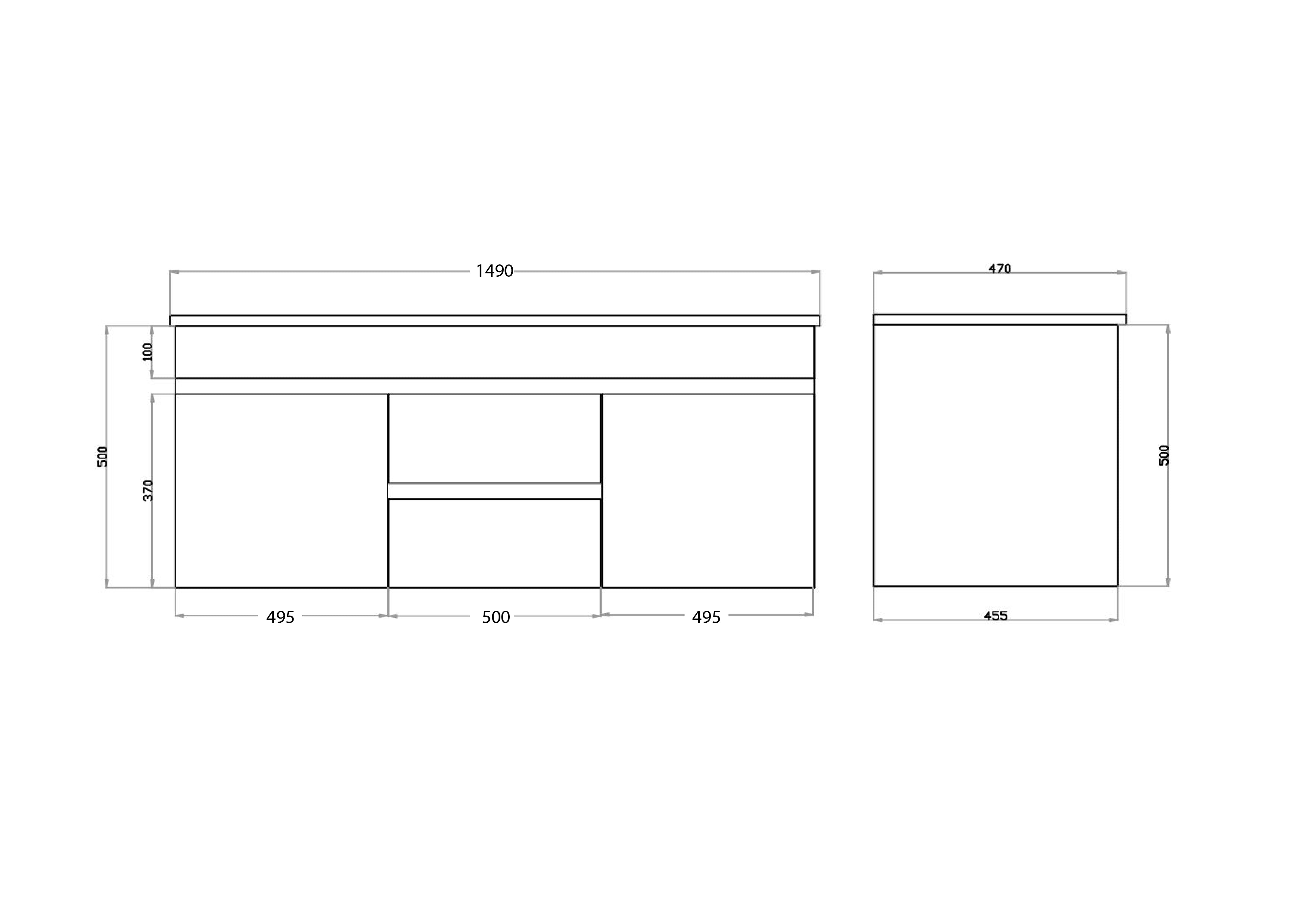 1500*460*550mm White Polyurethane PVC Standard Vanity Polar P154WH