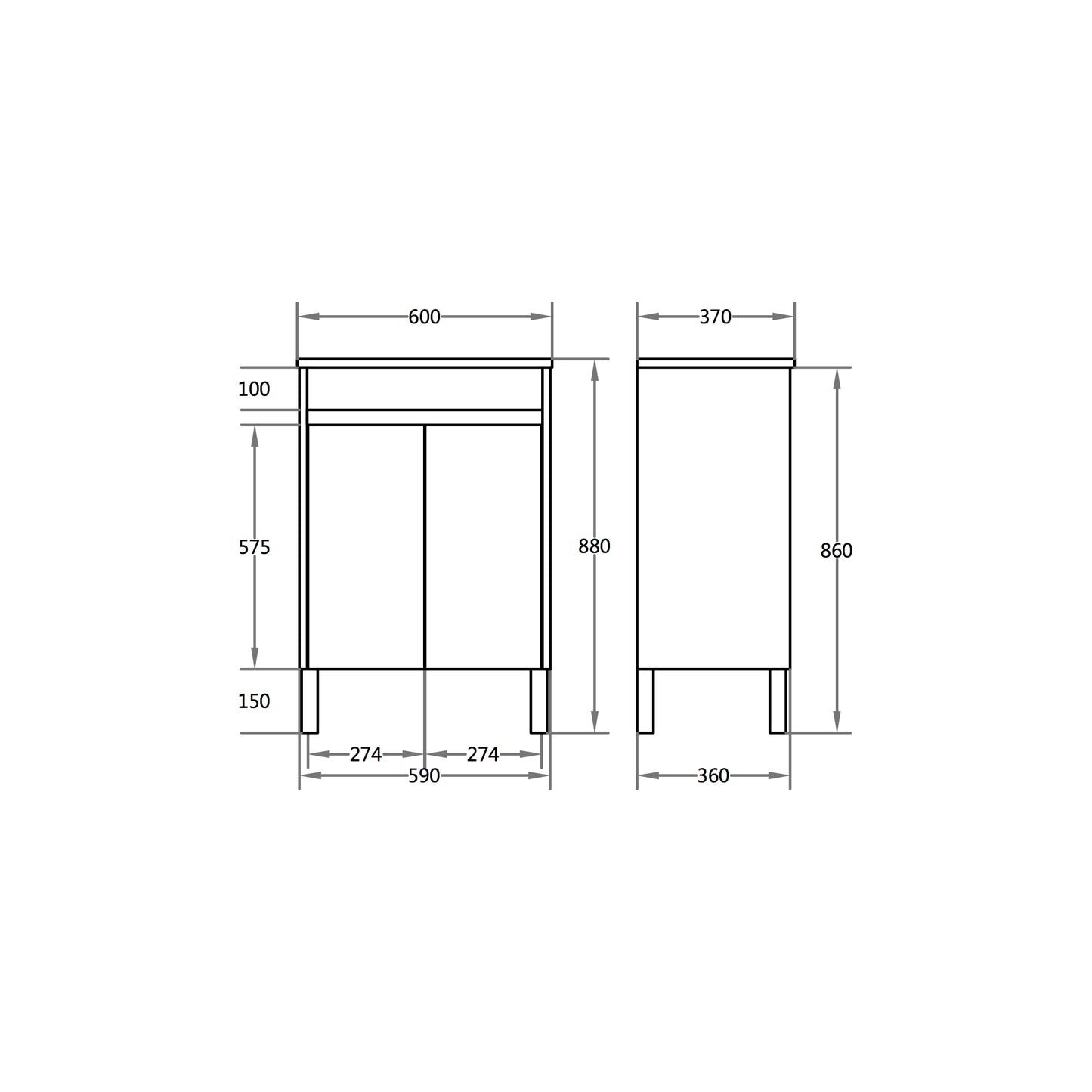 600*370*880mm White ployurethane PVC Narrow Vanity Polar P63LG
