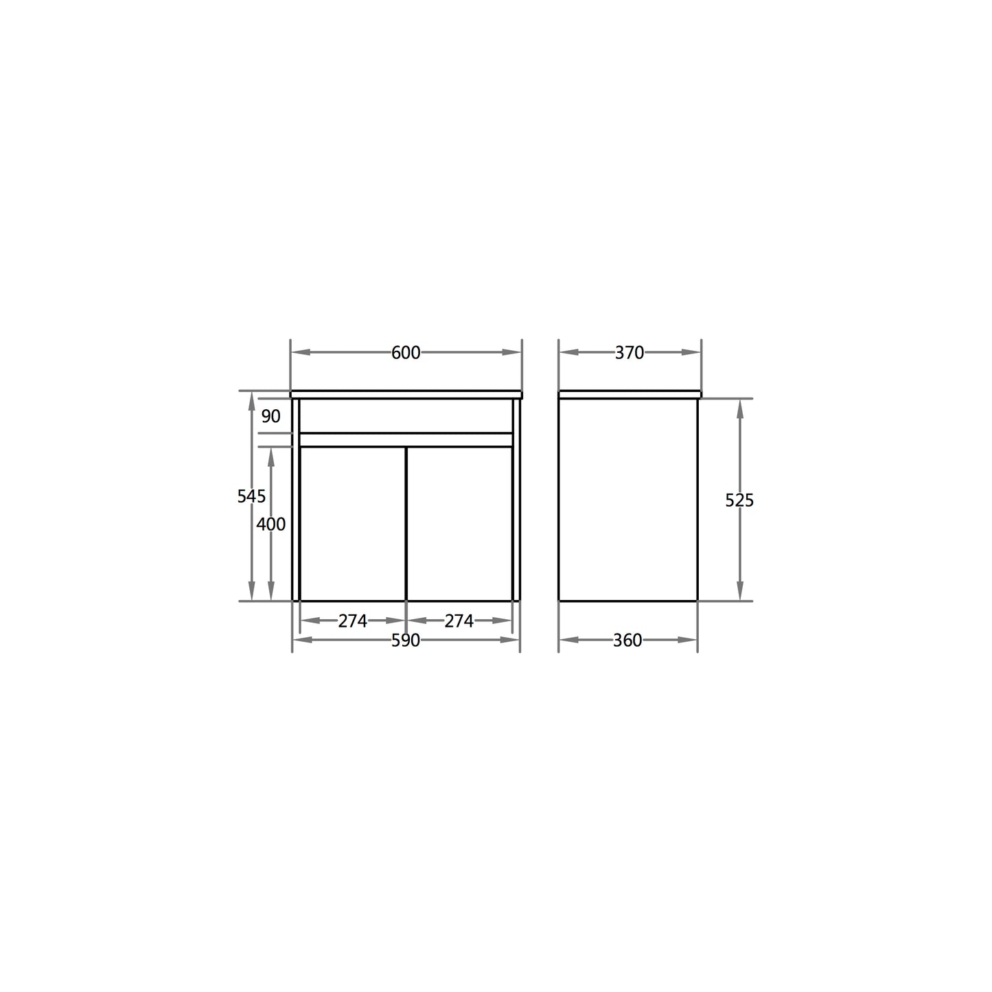 600*370*550mm White Polyurethane PVC Narrow Vanity Polar P63WH